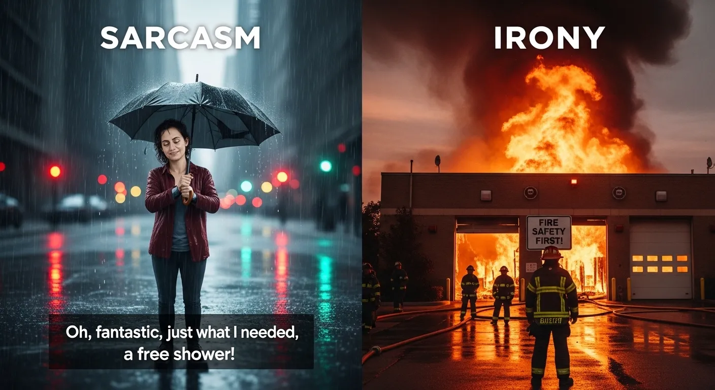 difference between sarcasm and irony