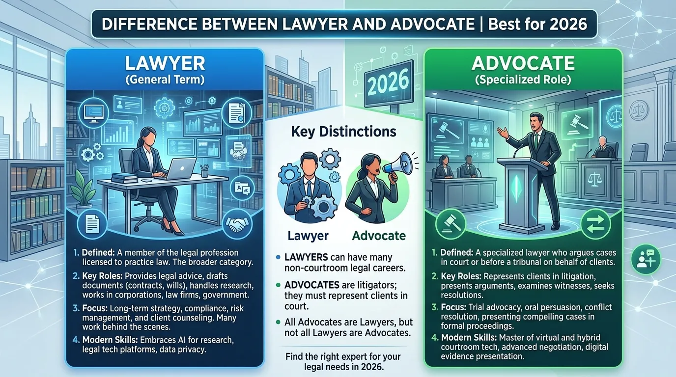 difference between lawyer and advocate
